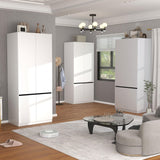 LABROSKIA White Armoire Wardrobe Closet: 74" Wooden Wardrobe Closet with 6 Doors, Bedroom Armoires with Hanging Rod, Tall Closets Cabinet for Hanging Clothes (94.5") LABROSKIA