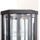 Lighted Corner Display Curio Cabinet Wooden Shelving Unit with Tempered Glass Door, Bar and Liquor Storage Area with 4 Shelves, Wine Cabinet，Black CQSXDA