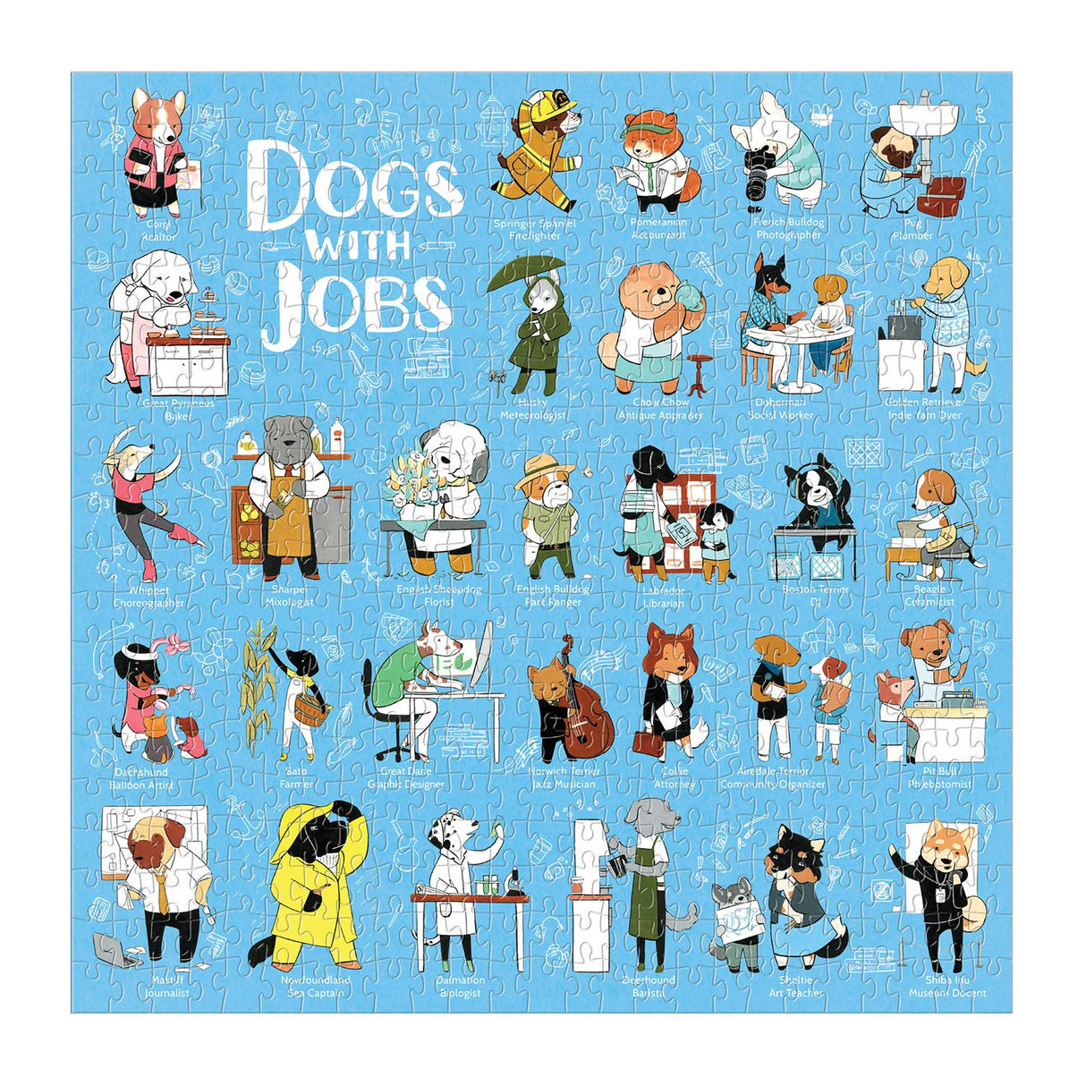 Galison Dogs with Jobs Puzzle, 500 Pieces, 20” x 20” – Jigsaw Puzzle Featuring an Amusing Illustration of Dogs – Thick, Sturdy Pieces, Challenging Family Activity, Great Gift Idea Galison