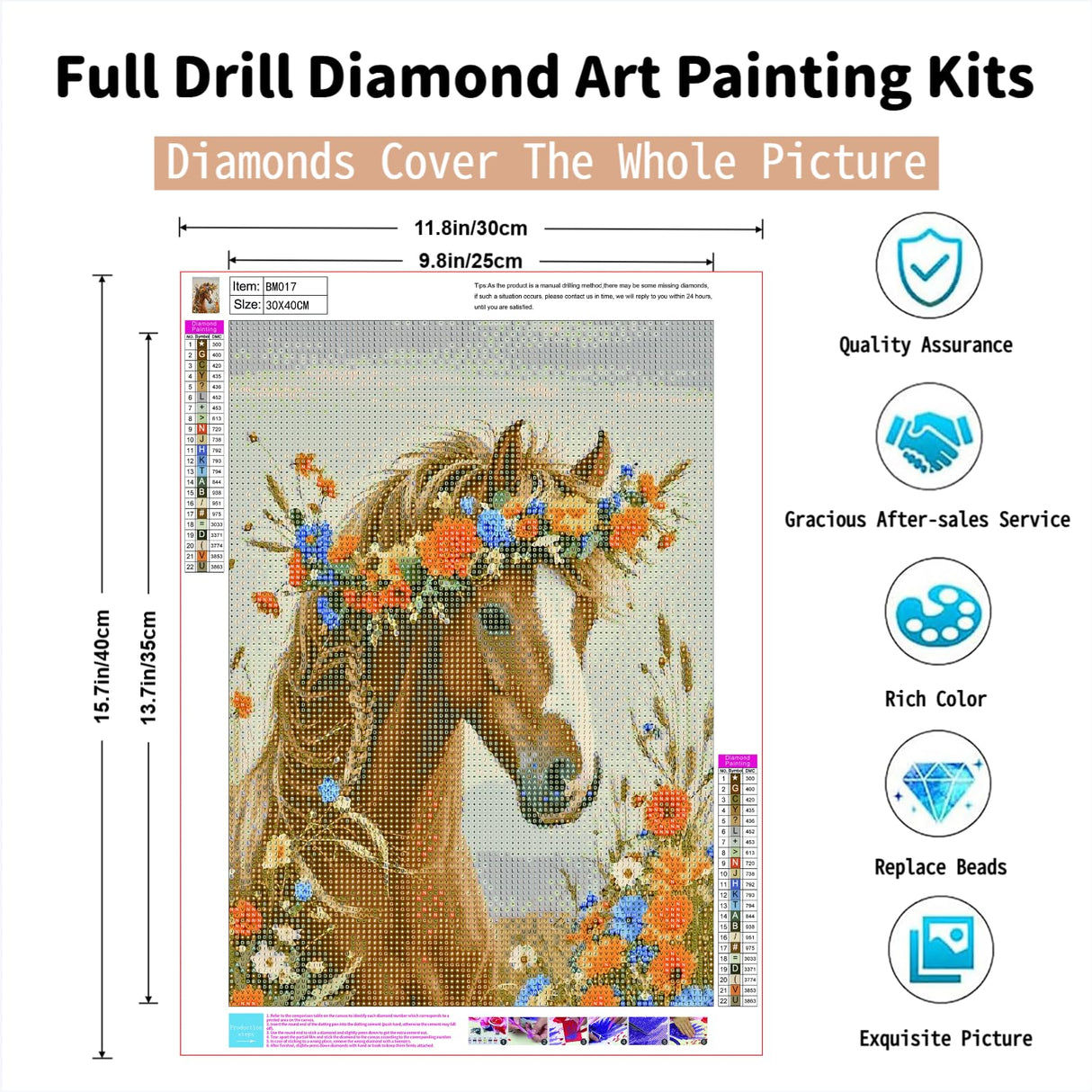 PINFFSHU 5D Diamond Painting Kits for Adults Beginners - Beautiful Horse with Floral Crown，Full Drill DIY Sparkling Gem Art Craft with Tools, Home Wall Decor, Unique Gifts for Women, 12x16 Inch PINFFSHU