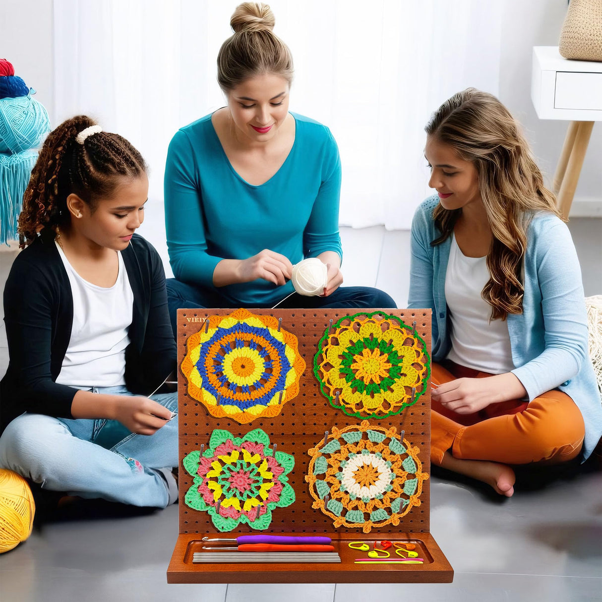 Crochet Blocking Board with 16 Pegs, 11x11 Inch: Granny Square Blocking Board - Gifts for Women, Mom, and Mother, Blocking Boards for Crochet Projects VEIYAILU