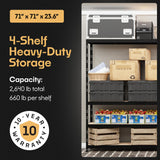 Storage Shelves: 4 Storage Shelves Heavy Duty w/ 2,640 lb Total Load Capacity, 660 per Storage Shelf, 71x71x24 | Adjustable Shelving Unit, Robust Garage Shelving, Extra Long Steel Profiles Metalkas