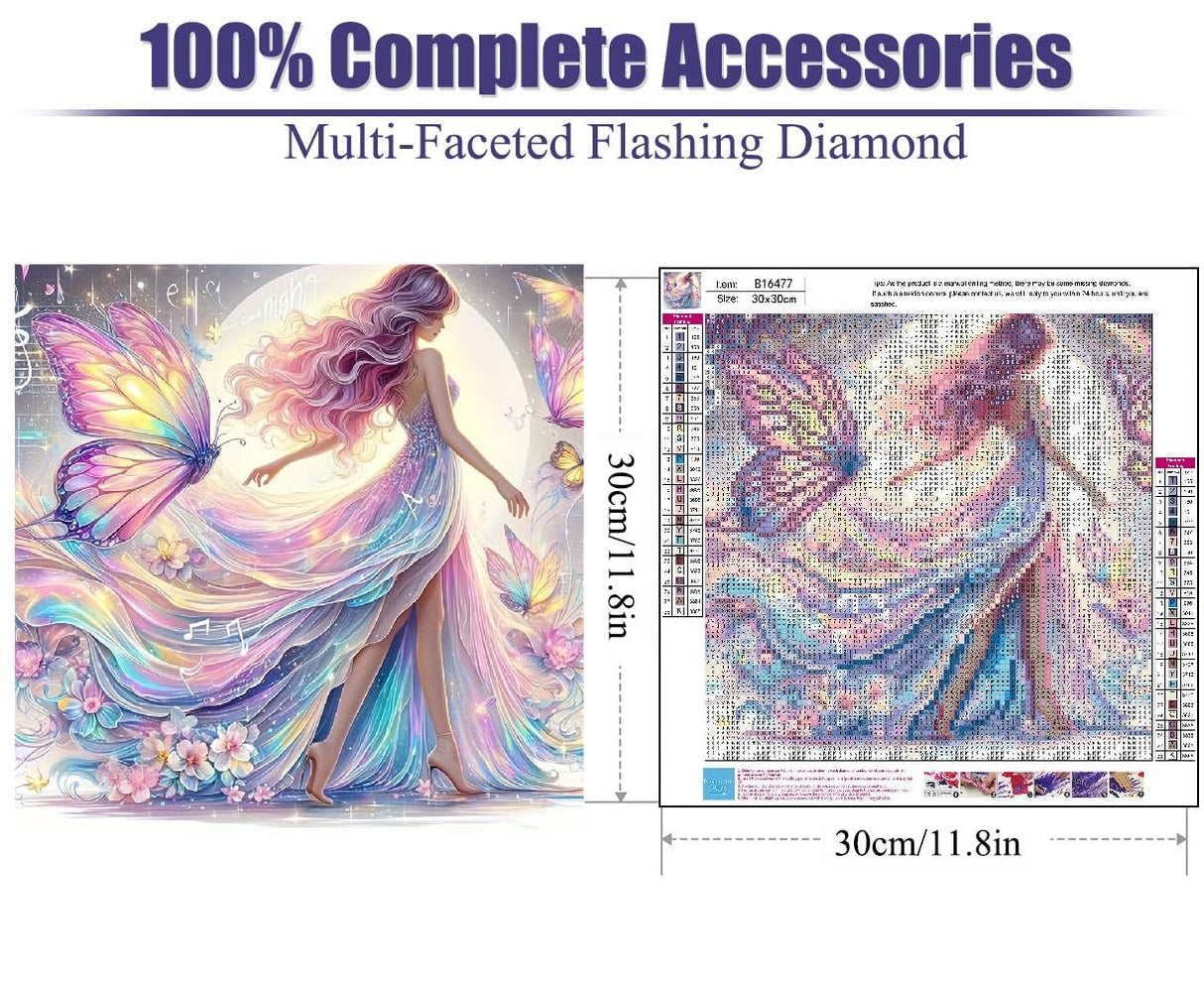 STGLCR Angel Diamond Painting Kit for Adults, Butterfly Diamond Art Kits for Beginners, Full Drill Round Gem Art Diamond Painting for Home Wall Decor Gift 12x12in STGLCR