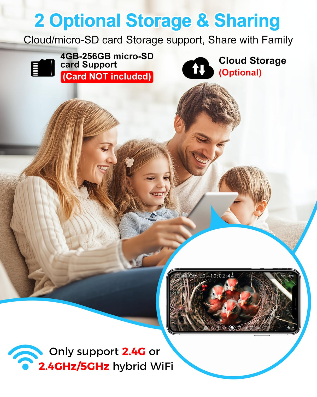 Bird House with Camera Smart Bird House Camera for Small Birds Nesting, 2K HD Wi-Fi Bird Watching Camera, Auto Detect&Notify, Night Vision, APP Control, Wooden Birdhouse with Camera Inside (Plug-In) KinetCam