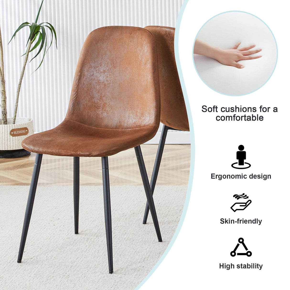 Ganooly Rustic 9 Piece Dining Room Table Set for 8 People, Mid Century Modern 71 Inch Rectangle Wood Kitchen Dining Table with 8 Fabric Chairs Set, Suitable for Kitchen Dining Room Apartment Ganooly