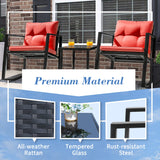 Flamaker 3 Pieces Patio Furniture Set Rocking Wicker Bistro Sets Modern Outdoor Rocking Chair Furniture Sets Clearance Cushioned PE Rattan Chairs Conversation Sets with Coffee Table (Red) Flamaker