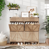 Halitaa Shoe Cabinet with 4 Flip Drawers & 2 Drawers,Farmhouse Shoe Storage Cabinet for Entryway,Slim Freestanding Organizer Rack for Front Door Entrance,Rustic Oak Rattan Halitaa