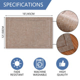 Tosewever Set of 4 Decorative Linen Placemats 12 x 18 Inches, Farmhouse Style Table Mats for Everyday Dining Wedding Party Holiday Home Decor (4 Pieces 12 x 18”, Light Coffee/Straight) Tosewever