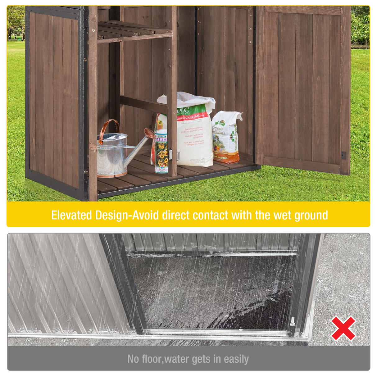 Outdoor Storage Shed,Vertical Wooden Tool Shed with Waterproof Roof,Adjustable 3 Tiers Shelves,Storage Tool Cabinet Box with Metal Frame Sloped Roof for Backyard Garden Patio Lawn (Dark Brown) Aivituvin