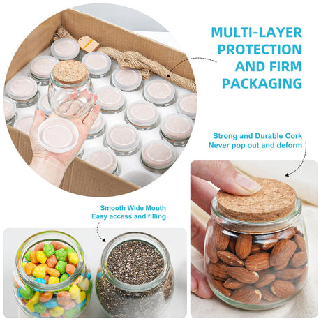Syntic 40 Pack Small Glass Jars with Cork Lids, 7oz Empty Candle Jars for Making Candles, Yogurt Container with PE Lids for Wedding Favors, Baby Shower, Candy, Spices with Twine, Labels Syntic