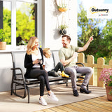 Outsunny 3-Person Patio Glider Bench, Outdoor Porch Glider Swing with 3 Seats, Breathable Mesh Fabric, Metal Frame, Cream White Outsunny