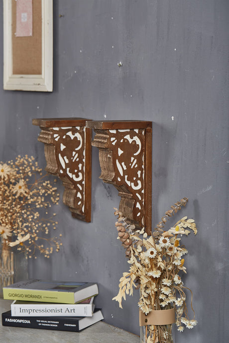 SOFE Farmhouse Book Ends Decorative, Wooden Corbels Bookends for Shelves, Vintage Rustic Bookends, 1 Pair Sturdy Bookends for Heavy Books, Book Holder Stopper for Home Office Kitchen SOFE