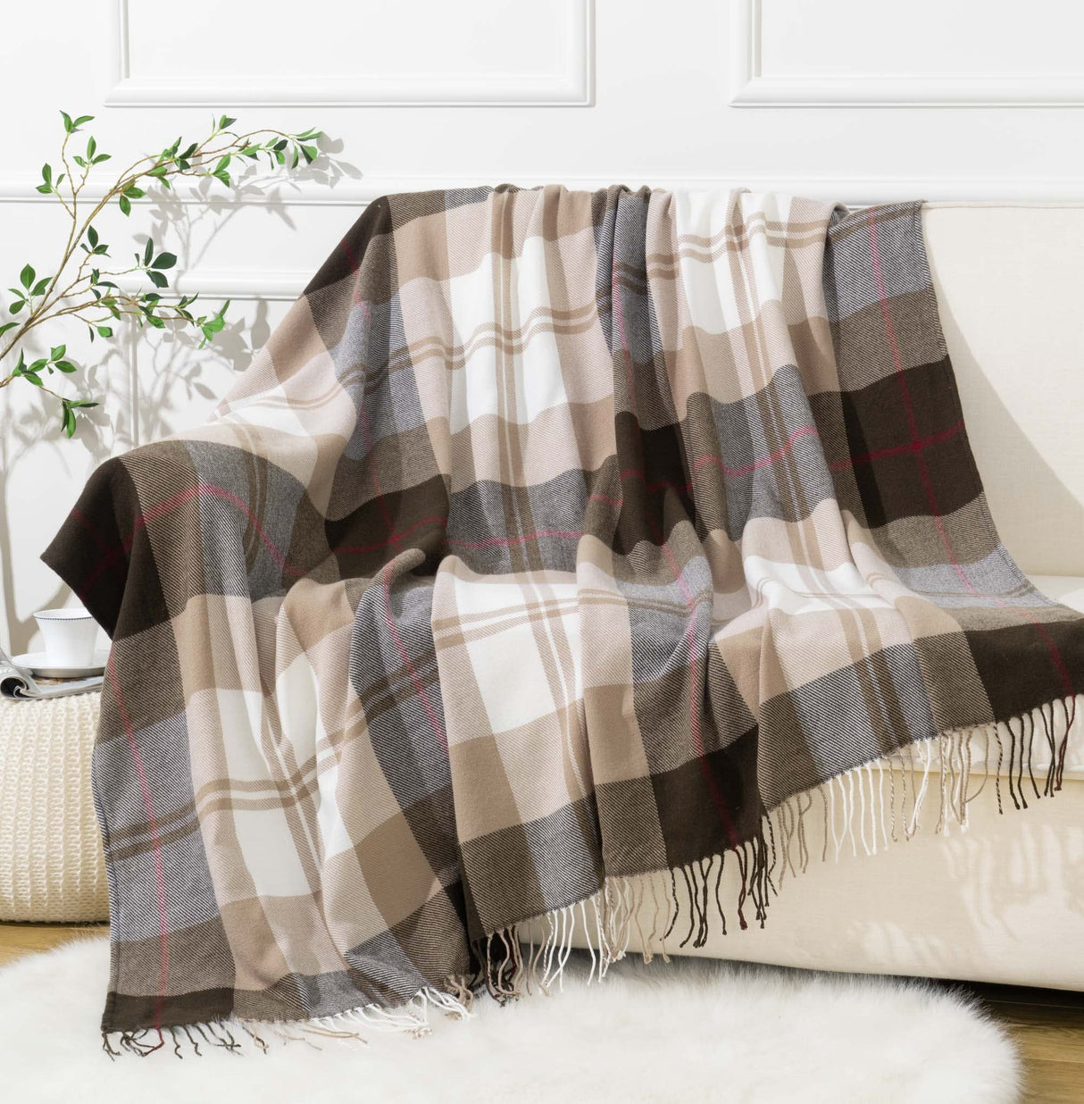 BATTILO HOME Brown Plaid Throw Blanket for Couch - Fall Plaid Blanket Buffalo Plaid Blankets - Lightweight Farmhouse Outdoor Throw Blankets for Bed, Sofa (50"x60", Coffee) BATTILO HOME
