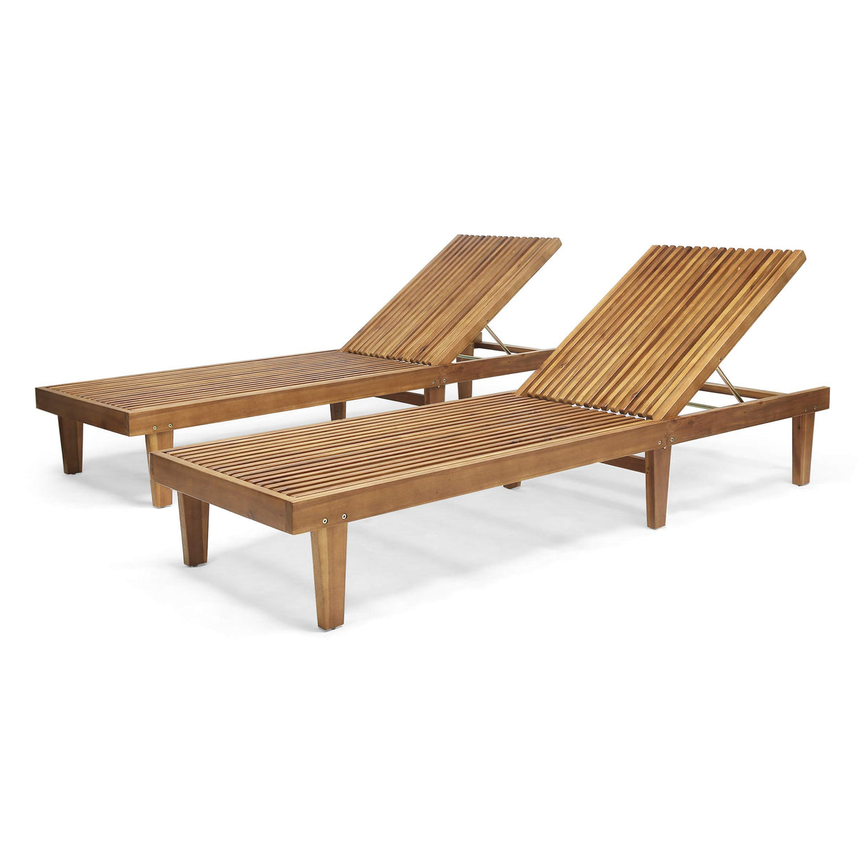 Great Deal Furniture Outdoor Wooden Chaise Lounge (Set of 2), Teak Finish GDFStudio