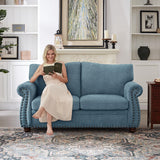 ONBRILL Nailhead Sofa, 66" Small Couch with Rolled Arms, Chenille Fabric Loveseat w/Springs Seat Cushion, Vintage Curved Back, Turned Wood Legs, Comfy Couch for Living Room, Bedroom, Farmhouse, Teal ONBRILL