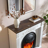 45" Birdcage-Style Electric Fireplace with Mantel, 46" Tall Fireplace TV Stand, Farmhouse Entertainment Center with Storage & Replaceable Insert Heater for Living Room, White+Walnut SOOWERY