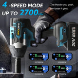 SPICIMOMO Cordless Impact Wrench 1/2 Inch for Car, 20V Brushless Power Impact Gun 600N.m(443Ft-lbs) with 2 Packs 4.0Ah Batteries, High Torque Electric Impact Driver for Mechanic, Mechanical Engineer SPICIMOMO