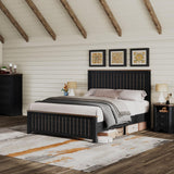 AMERLIFE Farmhouse Full Size Bed Frame with Sliding Barn Door, Wooden Rustic Platform Bed Frame with 47" Tall Headboard, Noise-Free, Solid Wood Slats & Metal Support, No Box Spring Needed, Dark Grey AMERLIFE