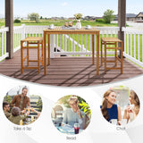 Tangkula 5-Piece Outdoor Acacia Wood Bar Set with High Top Table and Saddle Seat Stools Tangkula