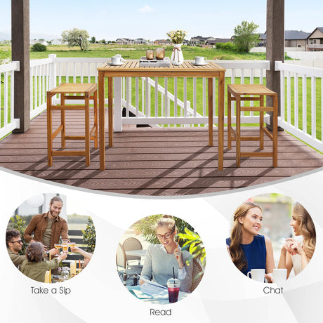 Tangkula 5-Piece Outdoor Acacia Wood Bar Set with High Top Table and Saddle Seat Stools Tangkula