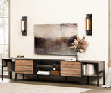 WAMPAT Mid-Century TV Stand for 90 Inch TV, Wood Entertainment Center for 75-105 Inch TV, TV Console Table with Storage Cabinet & Metal Leg, Television Stands for Living Room, Black & Brown, 100 Inch WAMPAT