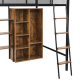 MaiDeHaoo Full Loft Bed with Desk and Storage Loft Bed Full with L Shaped Desk and Cabinet - Black MaiDeHaoo