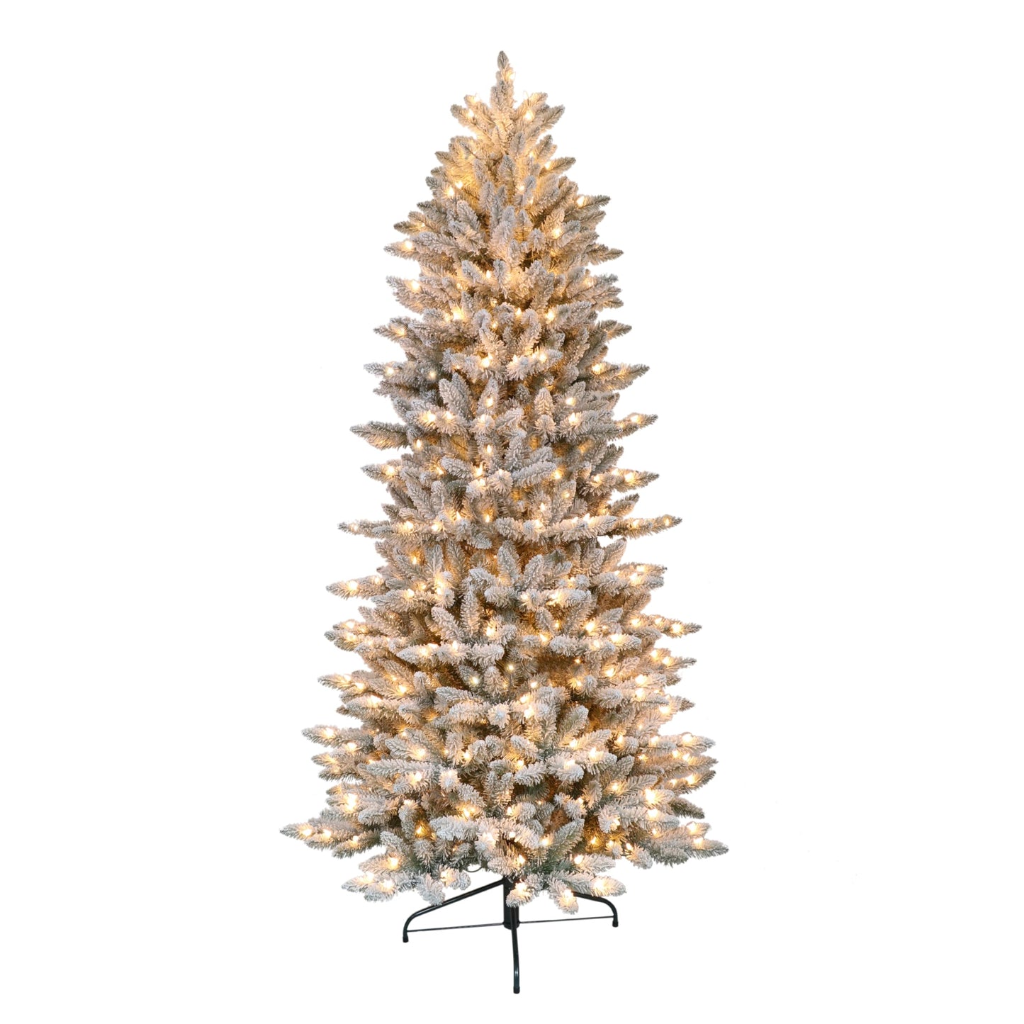 Puleo International 7.5 Foot Pre-Lit Slim Flocked Fraser Fir Artificial Christmas Tree with 500 UL Listed Clear Lights