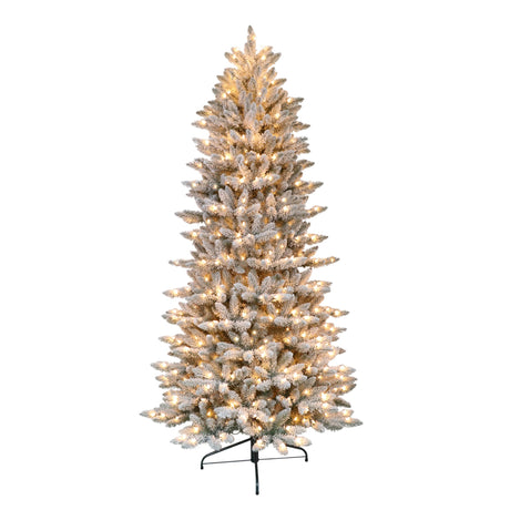 Puleo International 7.5 Foot Pre-Lit Slim Flocked Fraser Fir Artificial Christmas Tree with 500 UL Listed Clear Lights Puleo International