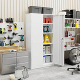 SUNCROWN Metal Storage Cabinets with Lock, Tool Cabinet, 72" Locking Steel Storage, Tall Locker Organizer Garage Cabinets with 2 Doors and 4 Shelves for Home,Office,Warehouse,Garage,School(White) SUNCROWN