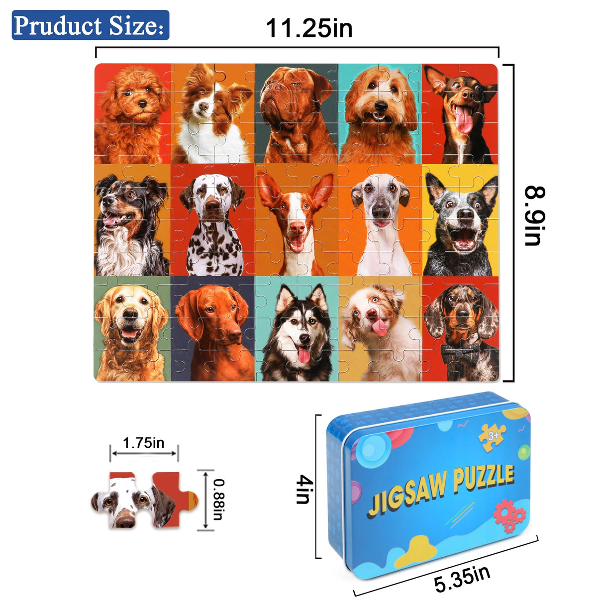 LELEMON Dog Jigsaw Puzzles in a Metal Box 100 Pieces Dog Jigsaw Puzzle for Kids Ages 4-8 Children Learning Educational Puzzles Toys LELEMON