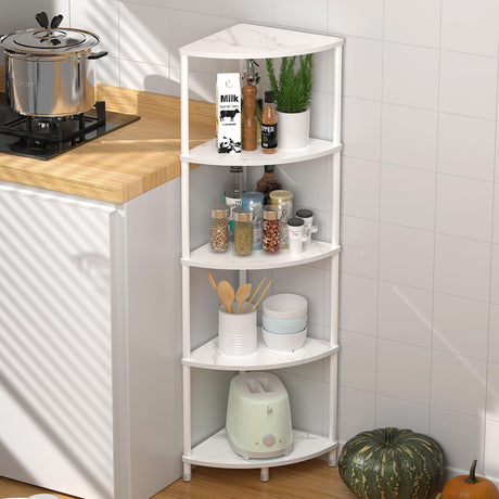 Greatseas 5 Tier Corner Shelf Stand, 44.1" Kitchen Shelf Organizer with Metal Frame, Small Corner Shelf for Bathroom Organization & Storage, Marble White Corner Shelf for Kitchen Decor Accessories Greatseas