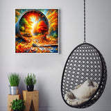 CZYWJMEI 5D Fall Diamond Painting Kits for Adults Beginners,DIY Maple Leaf Landscape Diamond Art,Full Round Drill Diamond Dot Gem Art Kits,Home Wall Decor 16x16 Inch CZYWJMEI