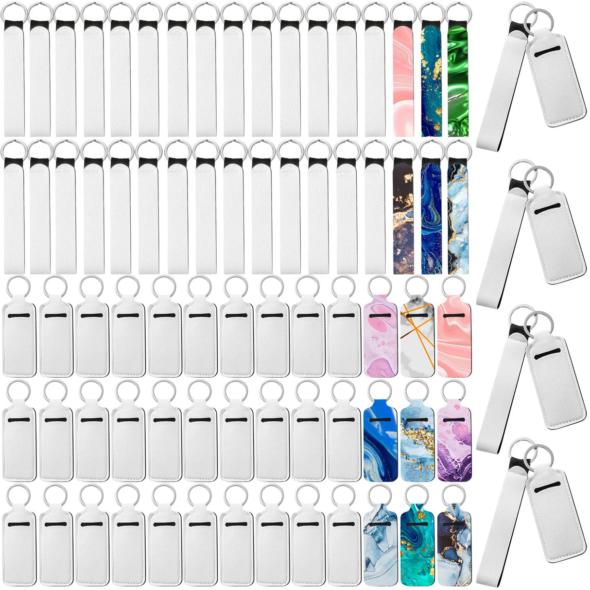 80 Pieces Sublimation Blank Wristlet Keychains with Lipstick Holder Keychains, DIY Blanks Heat Transfer Keychain, Double Sided Neoprene Lanyard Wrist Strap with Lipstick Keychain for DIY Craft Making Outus