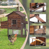 Wooden Chicken Coop Large Walk-in Outdoor Hen House with Nesting Box and Run,Poultry Cage Rabbit Hutch Waterproof UV Panel Cover for 2-4 Chickens 80''H Deep Brown #821 (160" L x 21" W x 44" H) Grezone