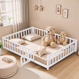 Bellemave Floor Bed Full Size Montessori Bed Frame with Fence and Door, Wooden Full Platform Bed for Kids, Boys Girls, Solid Wood Full Bed, No Box Spring Needed (White) Bellemave