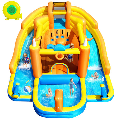 BOWTHY Ultra Inflatable Bounce House Water Slide,15x13FT Mega Water Park with Dual Slides,750W Blower,Climbing Wall,Splash Pool,Basket-Rim,Water Cannon,Great Party Gift for Kids Backyard BOWTHY
