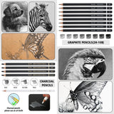 Brusarth Charcoal Pencils for Drawing, Set of 26, Professional Drawing Sketch Pencils, Art Supplies for Drawing, Shading, Sketching, Blending, Artist Pencils for Beginners & Pro Artists Brusarth