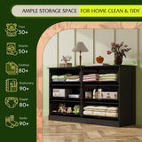 WLIVE Wood Dresser for Bedroom, Wide Chest of Drawers with 6 Drawer, Oak Furniture Large Storage Tower Unit, Closet Store Organizer for Living Room, Hallway, Long Nightstand, Modern Minimalist Black WLIVE