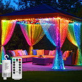 Curtain Lights Battery Operated 10x10Ft 300LED Waterproof Waterfall Light with 8 Modes Remote Dimmable Timer Memory Twinkle Fairy String Lights for Outdoor Indoor Gazebo Wedding Pergola Patio Bedroom QLIRJAD