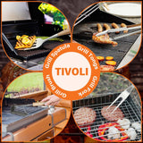TIVOLI Grill Set 4PC BBQ Tools Set Grill Accessories with BBQ Spatula, BBQ Clips, Brushes, BBQ Forks Heavy Duty Grill Kit Grill Tools for Outdoor Grill with Wood Handles Gift Ideas for Dad Man TIVOLI