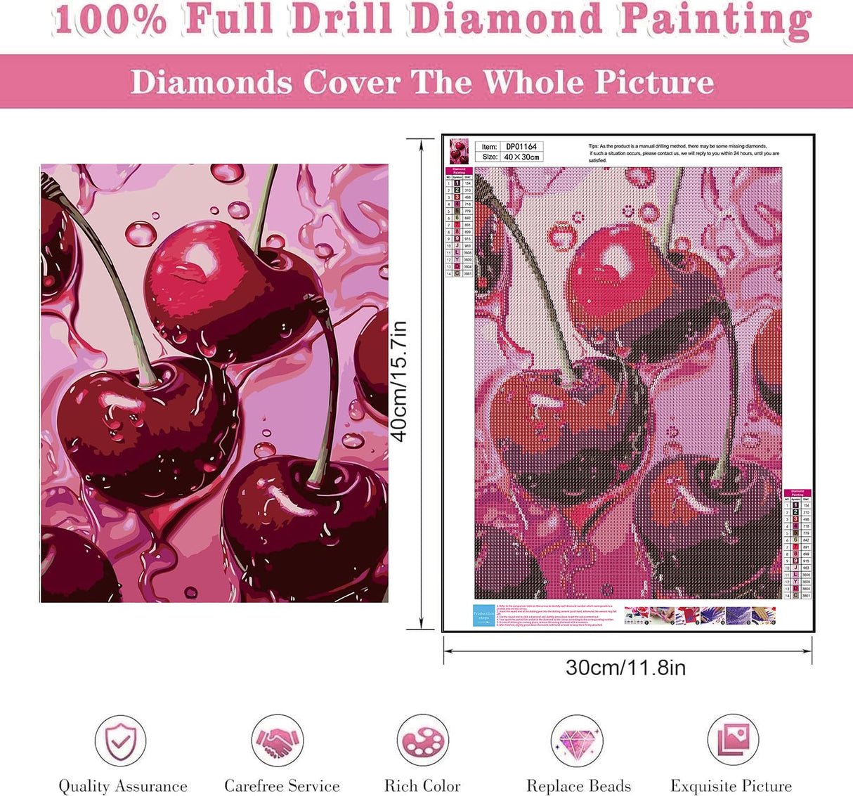 AIBOERL Square Drill Cherry Diamond Art Kits for Adults,Cherry 5D Diamond Painting Kits for Adults Beginners,DIY Square Diamond Dot Painting Gem Art Kits for Adult, Home Wall Decor 12x16Inch AIBOERL