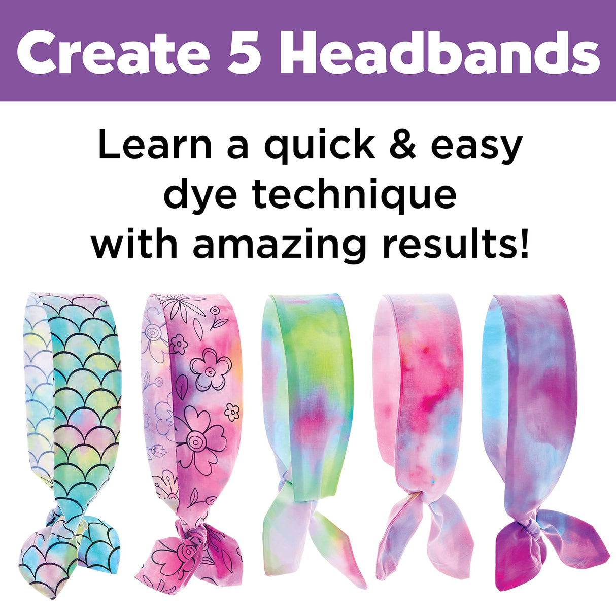 Creativity for Kids Ice Dye Headbands Craft Kit - Create 5 DIY Tie Dye Headbands, Arts and Craft Tie Dye Kit, Gifts for Kids Age 7, 8-12+ Creativity for Kids
