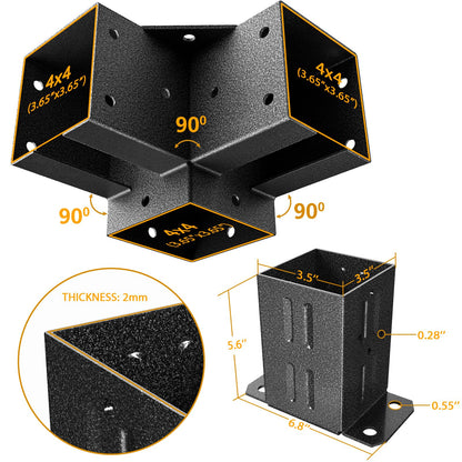 Eapele Pergola Kit with pergola Brackets 4x4 3-Way 90° Angle Corner Bracket Wood Fence Post Anchor Base, Powder Coated Steel Made for Gazebos, Patio Pergolas, Log Cabin Outdoor Pergola Hardware