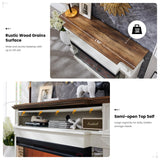 OKD 52" Electric Fireplace with Mantel, Freestanding Fireplace Heater TV Stand with 36" 3-Side Glass Insert for TVs Up to 65" with Storage Cabinet for Living Room, Antique White OKD