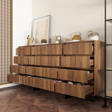 ECACAD 70.9" Dresser with 12 Handleless Drawers, Mid-Century Modern Chest of Drawers with Slide Rails, Wooden Storage Dresser for Bedroom Living Room, Brown & Black ECACAD