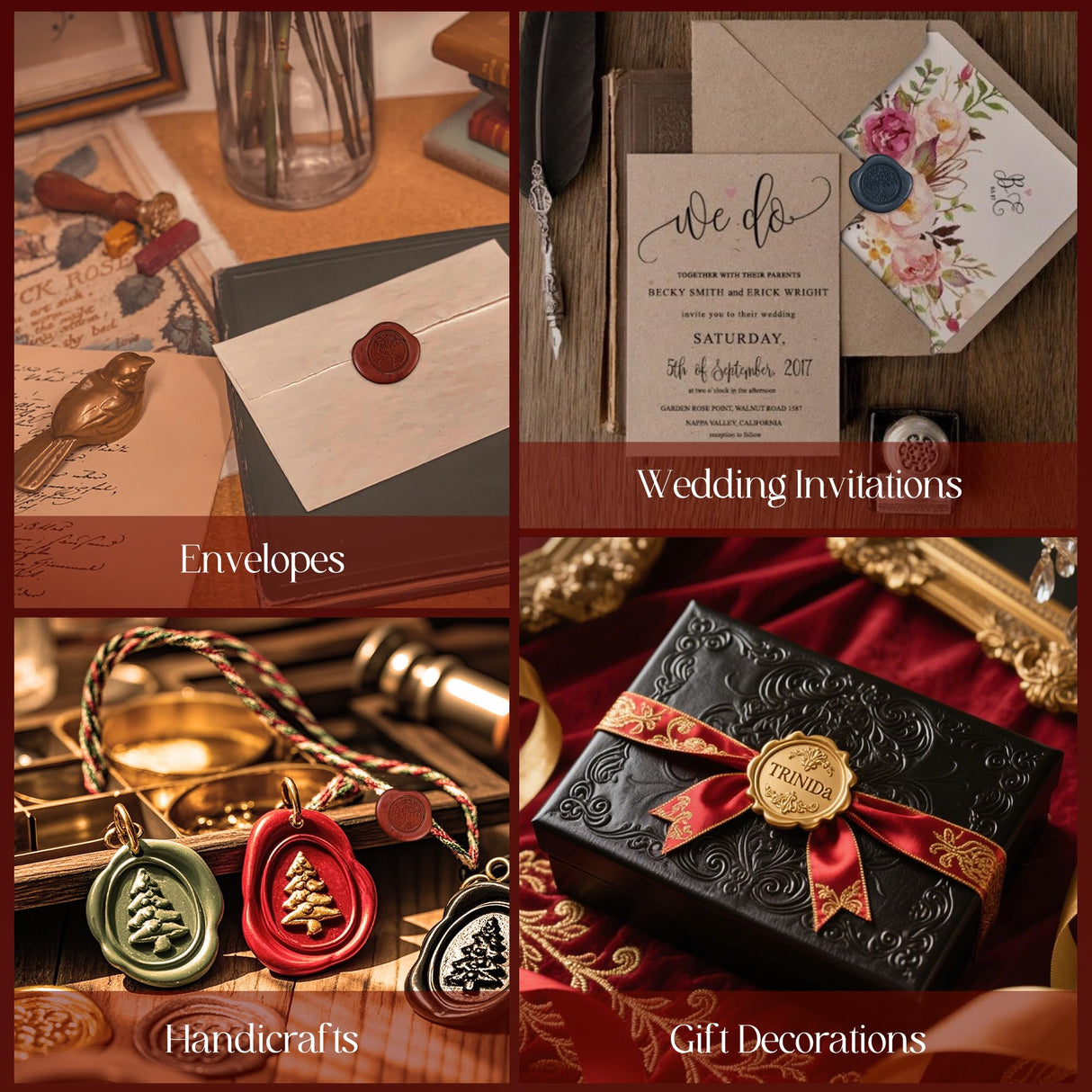 TRINIDa Wax Seal Kit, Premium Wax Seal Stamp Kit with 24 Colors 624 Pcs Beads, Metallic Pens, Warmer, Spoon and Tea Candles for Wedding Invitation, Letter Envelope, Gift Cards & DIY Crafts TRINIDa