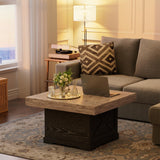 Lareth Coffee Table 31.5 in Rustic Center Table with X Design Wooden Pedestal for Living Room, Dark Oak Square Home Office Sofa Side Table for Small Space, Easy Assembly, Space-Saving Lareth