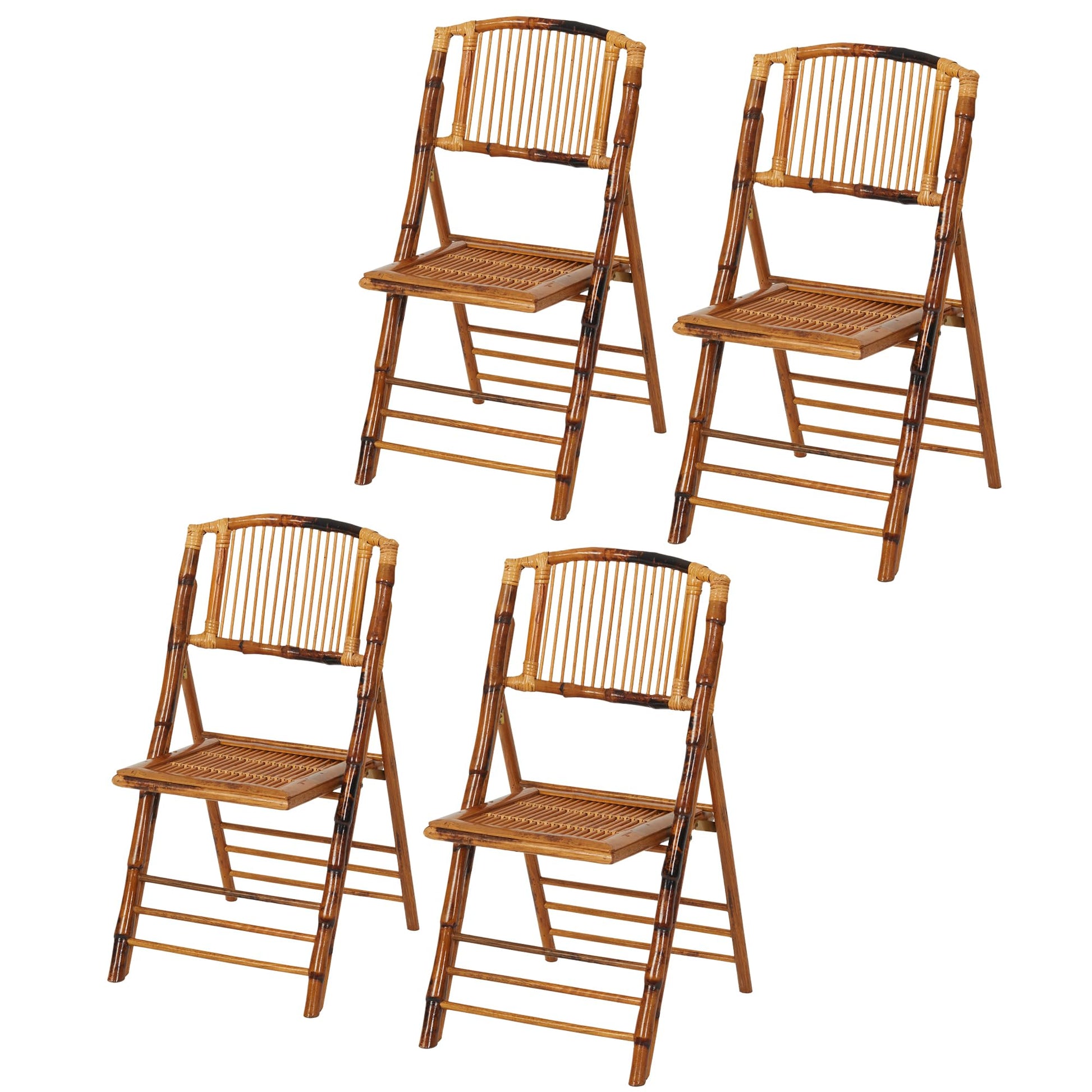 Winlice Bamboo Folding Chair Set of 4, Commercial Event Party Bamboo Folding Chair, Outdoor Portable Chairs for Dining Room Outside Indoor - WoodArtSupply