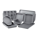 Farberware Nonstick Steel Bakeware Set with Cooling Rack, Baking Pan and Cookie Sheet Set with Nonstick Bread Pan and Cooling Grid, 10-Piece Set, Gray Farberware