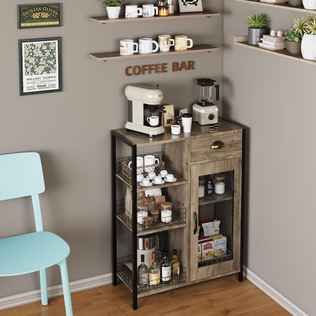 X-cosrack 3-Tier Adjustable Grey Coffee Bar Table with Fabric Drawer for Kitchen and Dining X-cosrack